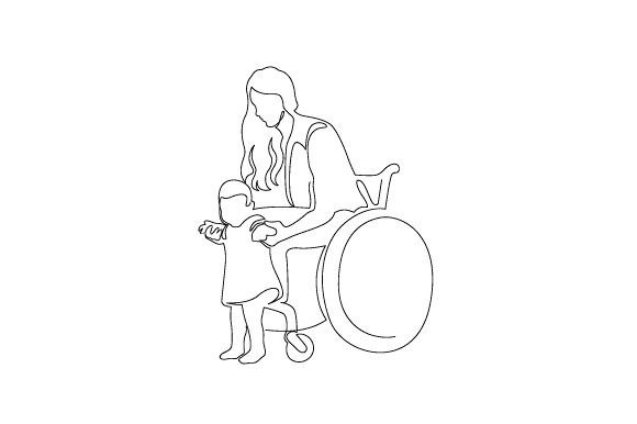 Mom Baby - Wheelchair, Line Art for Mother’s Day Crafts